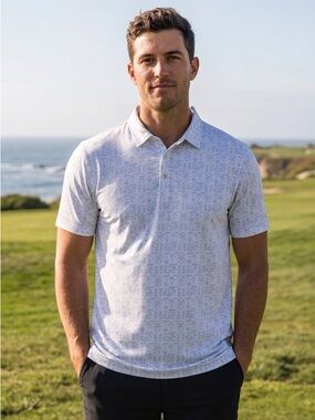 Linksoul Printed Delray Polo Shirt White Gray Geometric Size XL